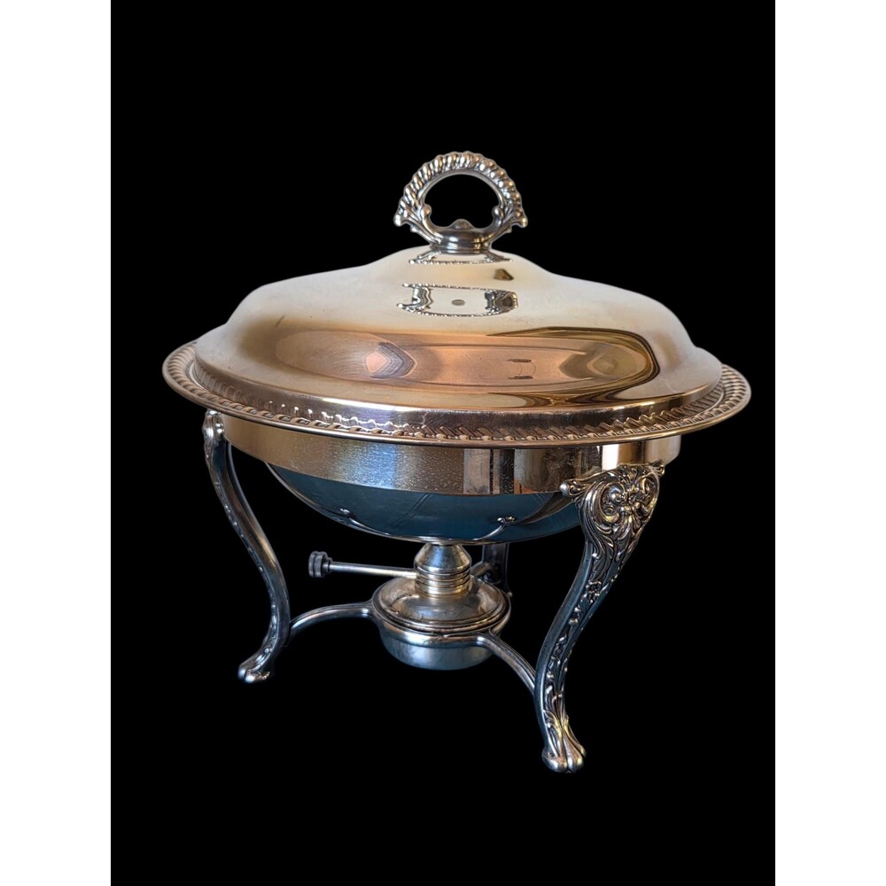 Vintage Wm Rogers 862 Silverplate Chafing Dish Set with Pyrex Insert